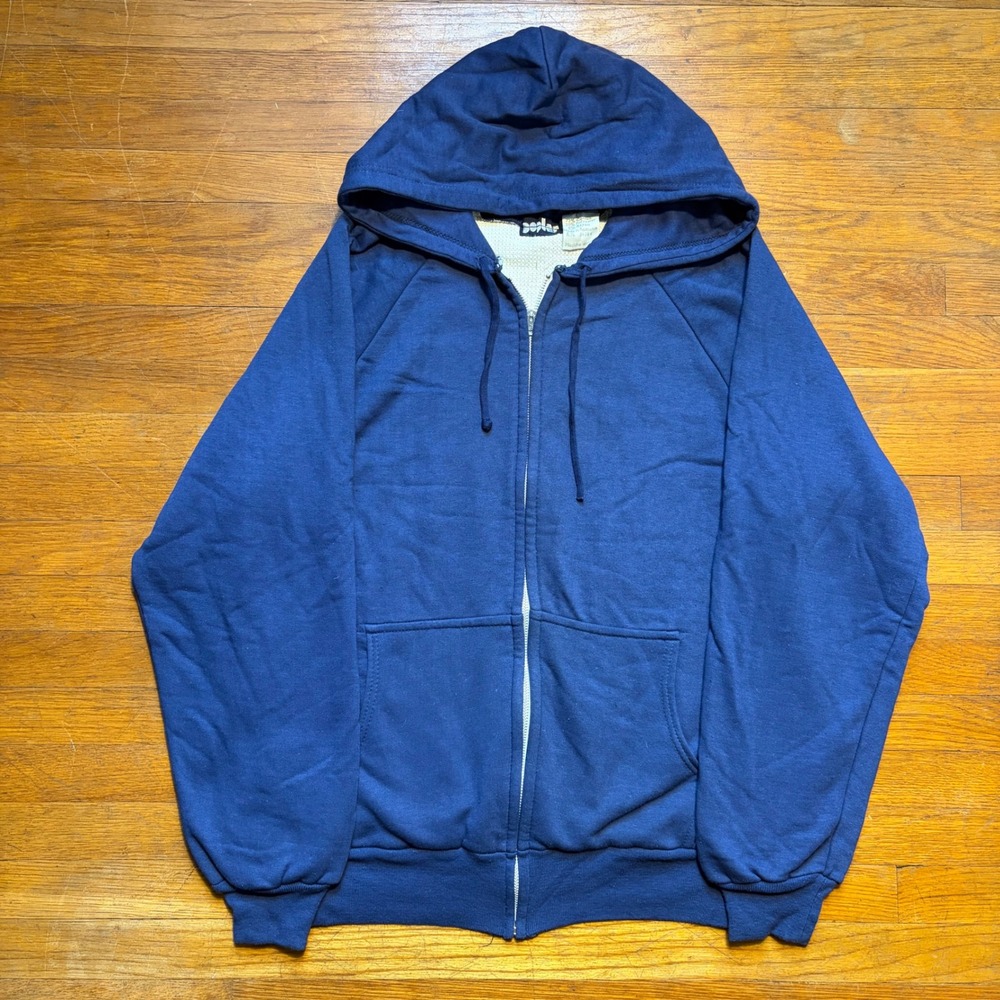 Vintage Poplar Full Zip Thermal Lined Hoodie Navy Blue Mens L